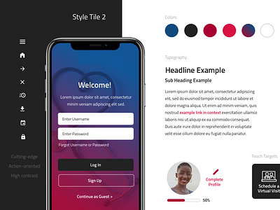 Healthcare Mobile App Style Tile branding clean design designsystem guide healthcare mobile mobileapp style style tiles styletile ui