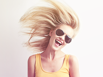 Photoshop Treatment colors girl glasses hair happy photoshop smile sun treatment wind woman yellow