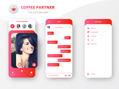 Coffee Partner (The Dating App) Design chatting coffee coffee partner current trends dating app design home screen latest partner settings sketch ui design