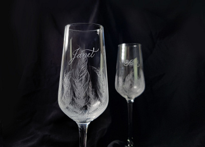 Feather Glass calligraphy champain copperplate engraving glass lettering