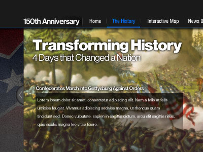 150th Anniversary Gettysburg Site gettysburg header ui web design