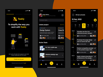 Daily Task/Work/Project Management iOS/Android App - Taskly android app card clean dask theme design figma ios mobile modern product design project task task management taskly team time ui ux ux design