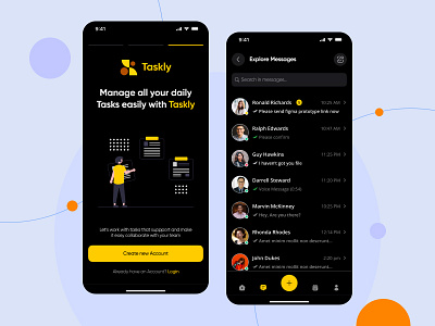 Taskly - Project Management iOS/Android App android app card clean dark theme desgin figma ios mobile modern product design project task task management taskly team time ui ux ux design