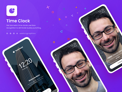Face Recognition Time Clocks addict graphics addictgraphics branding design face recognition graphicdesign mobile app mobile app design mobile design mobile ui time clock typography ui uidesign uiuxdesign user experience user interface ux