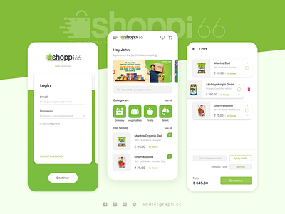 Shoppi - Grocery Shopping Mobile App addictgraphics graphic design grocery mobileapp shopping ui userinterface ux
