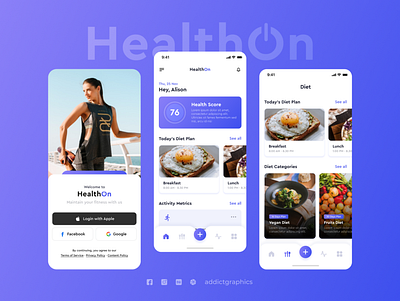 HealthOn - Fitness App addictgraphics fitness app health mobile app ui uiux user interface ux visual design
