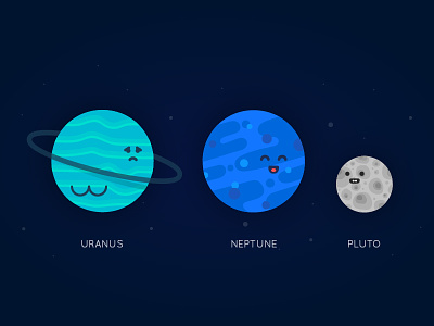 Planet Series - Uranus, Neptune, Pluto cute illustration neptune planet planets pluto solar space system universe uranus vector