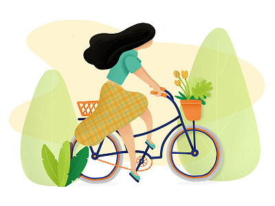 Bike Ride bicycle bike character girl illustration ipad noise outdoors plants procreate texture vector