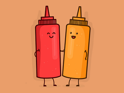 Saucey Friends bottle character condiment cute illustration kawaii ketchup mustard procreate sauce tomato vector