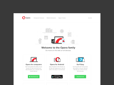 Landing Page browser desktop flat illustration opera product web