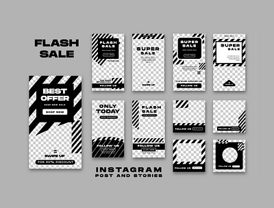 instagram Stories and feed post bundle kit template retro black e geometric template