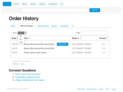 Order History Prototype