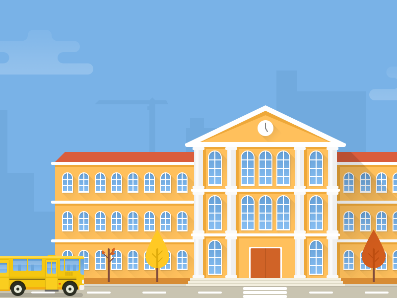 School illustration flat autumn bus school