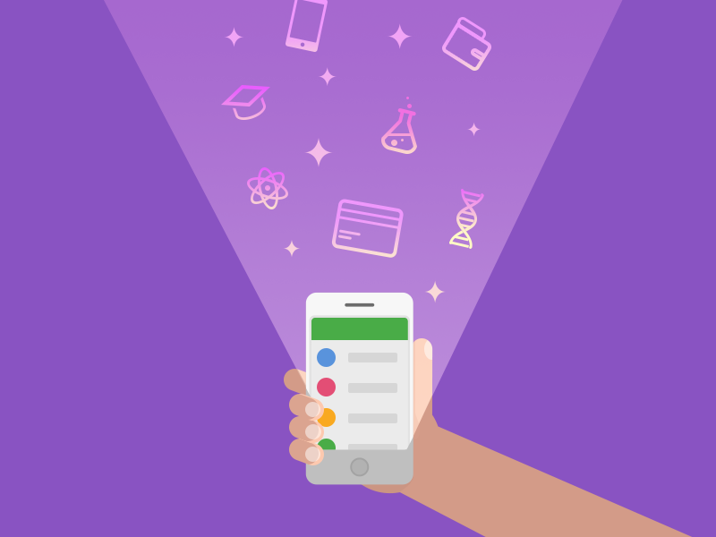 App magic hand flat light glowing magic illustration school