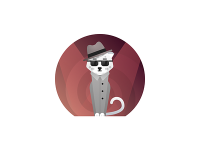 Secret agent cat 60s agent bank flat gradient illustration leopard spy