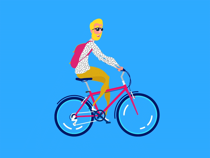 Cyclist Loop 2d animation animation animation studio bicycle bike character art characterdesign colorful explainer video fun gif guy hipster illustration loop polarfux riding bike sunglasses texture vector