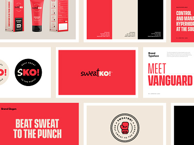 sweatKO! Deck boxing brand branding cream design ko logo packaging red sweat typography