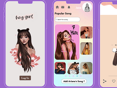 Ariana Grande's Music App ariana grande art artist digital illustration digitalart girl ios8 like love mokup music music app music art paint painting pink rate song uidesign uiux