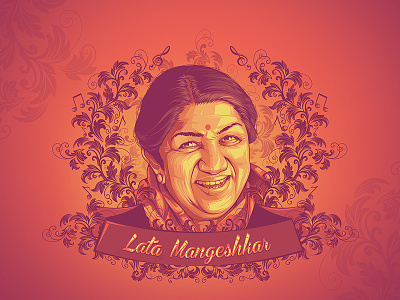 Legends of Bollywood - Lata Mangeshkar art asha bhosle bollywood colors illustration indian kishore lata mangeshkar music vector