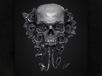 Digital Art - The Dark Side of Beauty art black and white dark dark art evil gothic indian skull snake