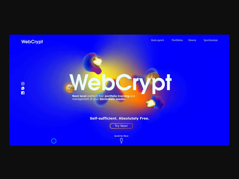 WebCrypt - mane page animated bitcoin blockchain blue crypto gradient landing liquid page site web web design webcrypt website