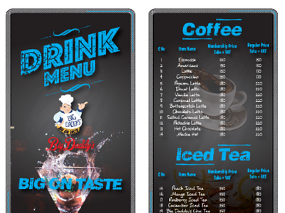 Big Daddy's Lounge | Drink's Menu illustrator photography photoshop restaurant