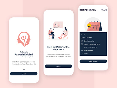 Psychotherapy Appointment Booking App android appointment consultation doctor flat illustration interaction design ios minimal mobile mobile app mobileapp psychotherapy ui ux ux design