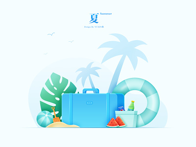 Summer beverage coconut tree coke design have fun icon illustration sandy beach scenery summer swimming the sea travel tropical plants ui watermelon