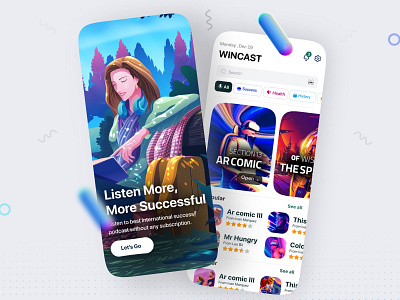 Podcast Mobile UI Design 3d design application art bank blog book card colourful design finance home page illustration landing page mobile mobile ui podcast ui design web design woman