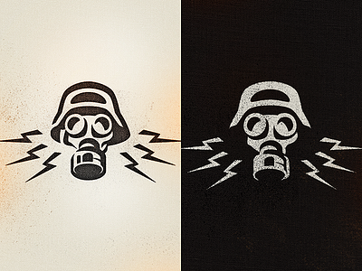 Gas mask head electric spark gas mask illustration lightning rock band world war 2