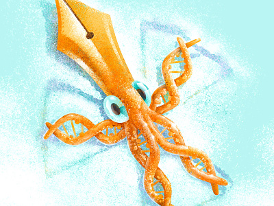 Happy Holidays bioeddie dna fountain pen illustration snow angel squid tentacles