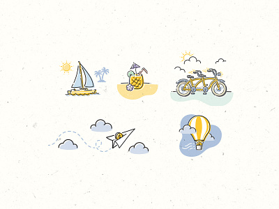 Spot Illustrations for Twine - Bon Voyage graphic design icon illustration nostalgia paper airplane retro spot illustration tandem travel vacation vector