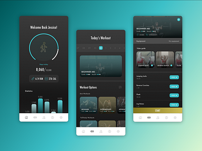 Dark Theme Workout App Mockup app application character clean design fitness fitness app gym gym app icon identity minimal prototype sketch typography ui ui ux design ux workout workout app