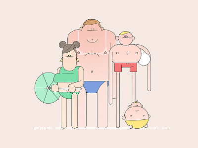 Beach Family 2d character design illustration