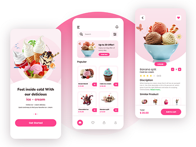 E-commerce Ice Cream App Ui Design app branding design graphic design ice cream ice cream app ui design illustration logo typography ui ux vector