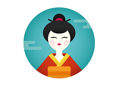 geisha blue geisha girl graphic icon illustration japan oriental red sticker style woman