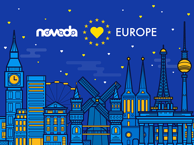 Novoda Loves Europe buildings eu europe germany graphic heart illustration london love mill night paris