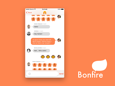 Bonfire app bonfire bubble chatting emoji graphic interface ios message messaging orange ui