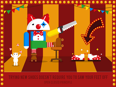 Open Close Princile android circus clown graphic illustration novoda poster shoes solid principle