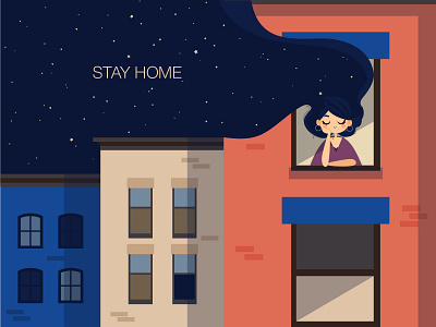 Stay at Home alone covid covid 19 design dribbble girl home house illustration pandemic people quarantine safe safety stay home stay safe stayhome woman