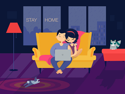 Quarantine Time besafe besound covid dribbble family girl home illustration leisure love lovers people pets quarantine safety stayhome ui vector