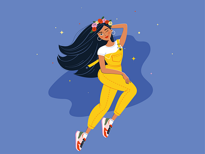 Yellow mood color dailyui drawing drawthisinyourstyle dribbble dtiys girl girlpower illustration inspiration jeans jump jumpsuit people rock sneakers ui uidesign vector vector illustration yellow