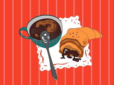 All you need is coffee... and croissant breakfast coffee coral croissant cup cup of coffee cup of tea dribbble good day illustration living coral shot