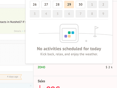 Nutshell web app design activities calendar colors empty state nushell
