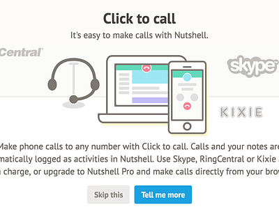 Nutshell UI design click to call illustration modal skype
