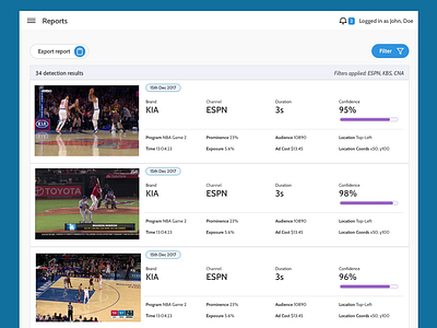 Reports mockup page for a web app