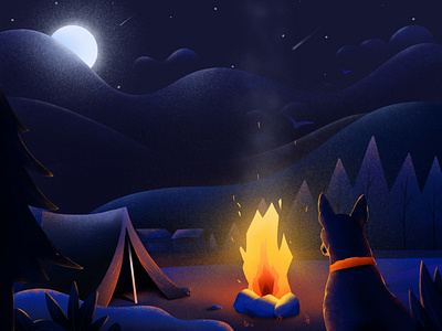 Camping art artwork camping fire illustraion night procreate