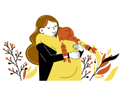 Vector girls hugs illustration art autumn autumn leaves character character design characters flowers friends friendship girl girl character girls hugs illustration illustrator leaf social media banner vector