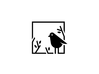 Logo bird on the window art bird black branding clean composition design illustration inspiration leaf line logical logo mathematical minimal tree vector window