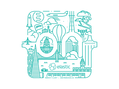 ElasticON 17 t-shirt elastic francisco illustration lineart san t shirt